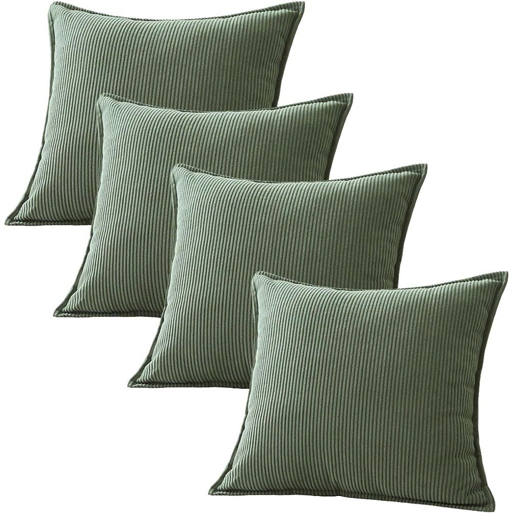 Couch Throw Pillows Covers 18x18 Inch Set of 4,Green Corduroy Decorative Cushion Case,Rustic Fun Living Room Decor （only pillowcases）