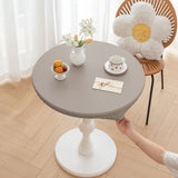 Round Fitted PU Tablecloth with High Elastic Edge 35 Inch Dia Waterproof Oil Proof Table Cloth Anti-Scald Stain-Resistant Wipeable Table Cover for Indoor Outdoor Picnic (Grey,35" Dia，Only tablecloth)