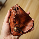 Simple Retro Storage Bag New Leather Drawstring Coin Purse Small Purses Wallets for Women Man Leather Coin Pouch Change Purse Mini Coin Purse Keychain Wallet Mens Coin Pouch (Brown)