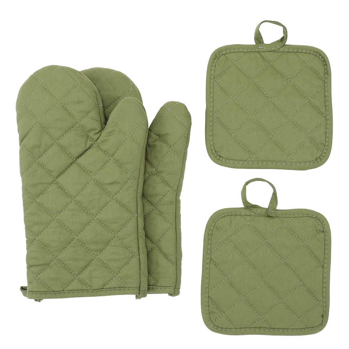 Oven Mitts and Pot Holders 4 pcs Set,High Heat Resistant 500 Degree Extra Thicken Long Kitchen Cotton Oven Glove for Cooking (11.8 Inch,Green)