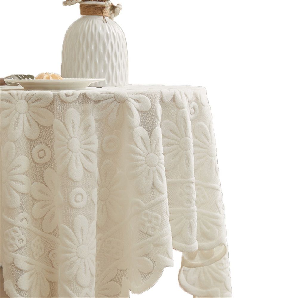 Lace Tablecloth Exquisite Embroidery Floral, Tablecloth with Wavy Openwork,Tablecloths for Wedding Decor,Afternoon Tea,Party（100*100cm）