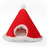 Cat Bed Christmas Hat Cat Tent House Self-Warming Comfortable Triangle Pet Xmas Dog Cave in Winter (Red)