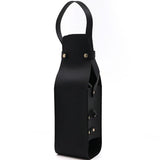 Single Bottle Wine Riveted Carrier, Handmade from Leather, for Wedding, Birthday, Party and Holiday - black