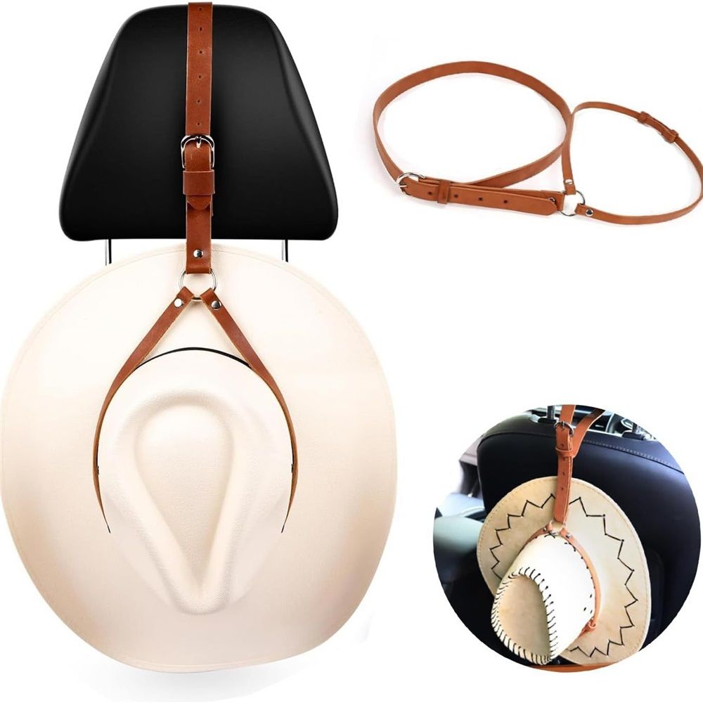Cowboy Hat Holder for Your Vehicle, 2PCS Leather Cowboy Mounts for truck, Hat Rack for Pickup Truck Keep Your Hat Securely, brown