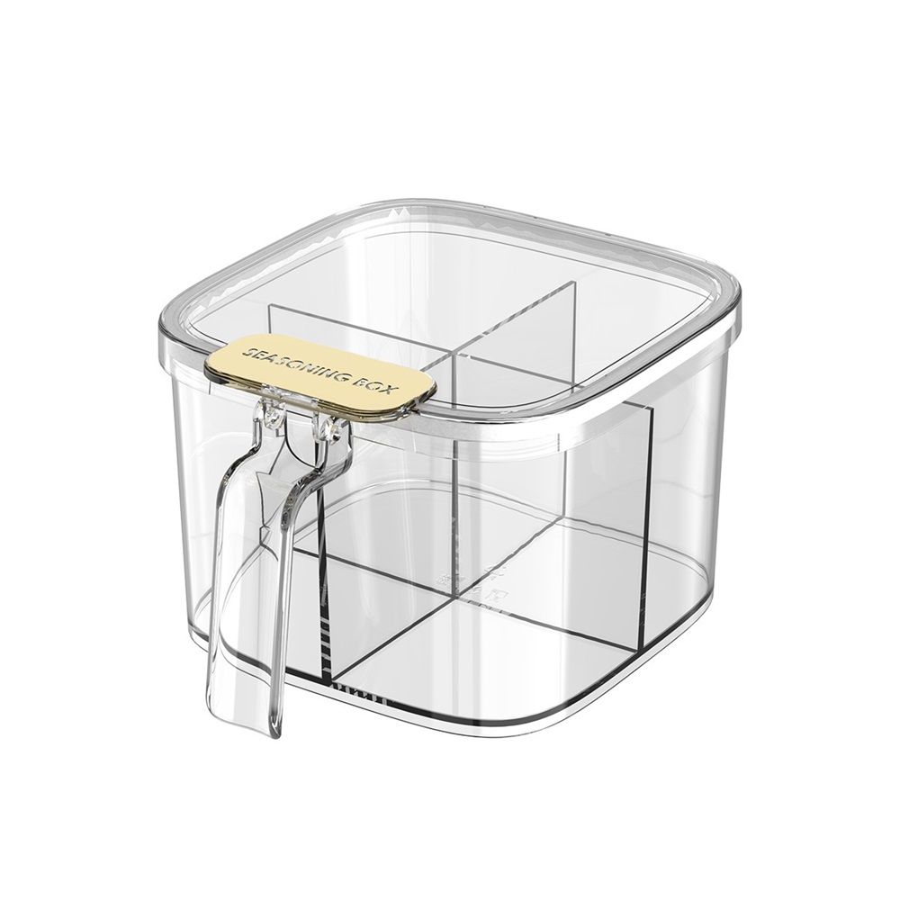 Clear Box, 4-Compartment Sealed Container Set with Lid,Plastic Kitchen Condiment Jars to Store Salt, Pepper, Powder（only box）