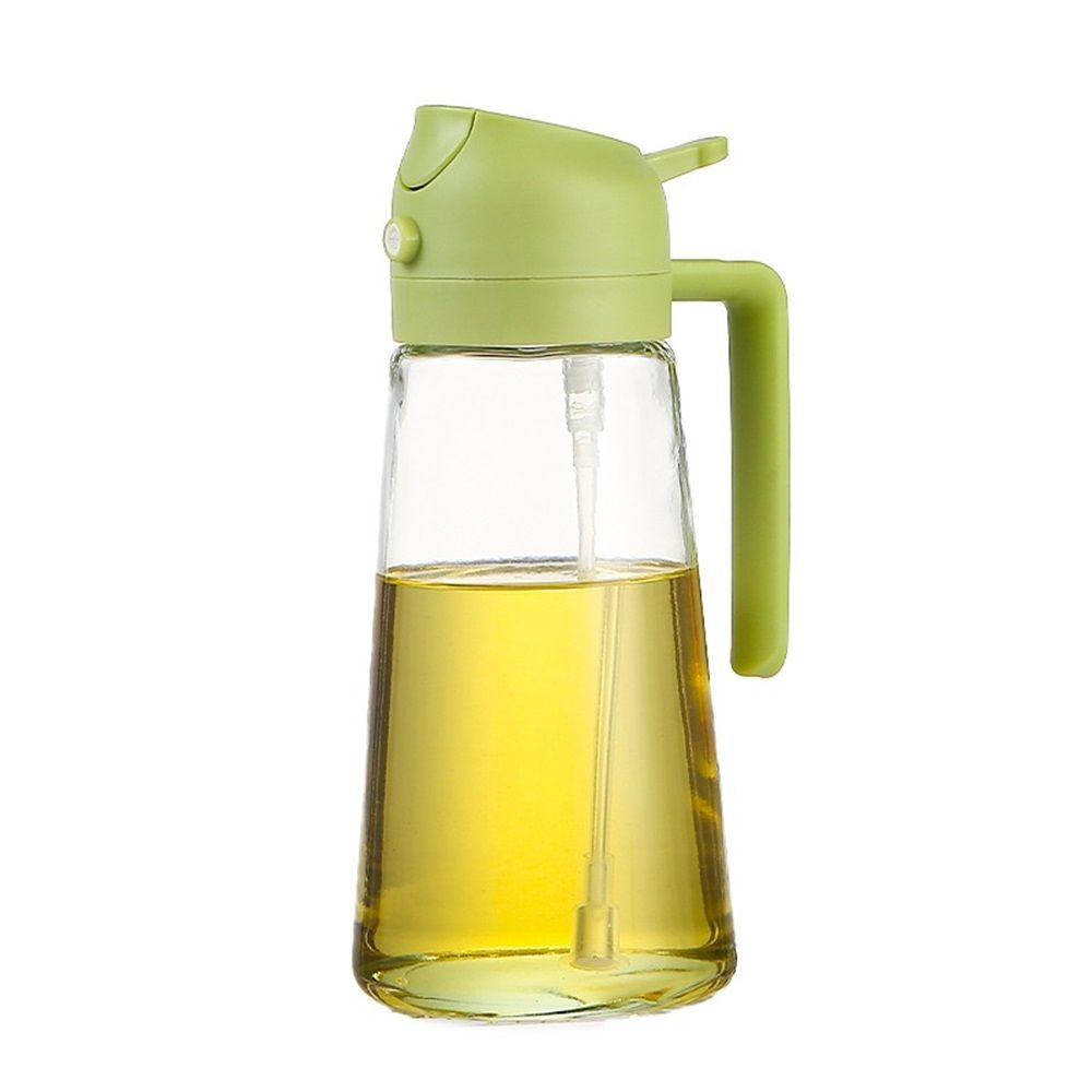 2 in 1 Glass Oil Sprayer & Dispenser, Premium Olive Oil Dispenser Bottle for Kitchen, Food-grade Oil Spray Bottle for Cooking, Air Fryer, Frying, BBQ (Green-470ml)