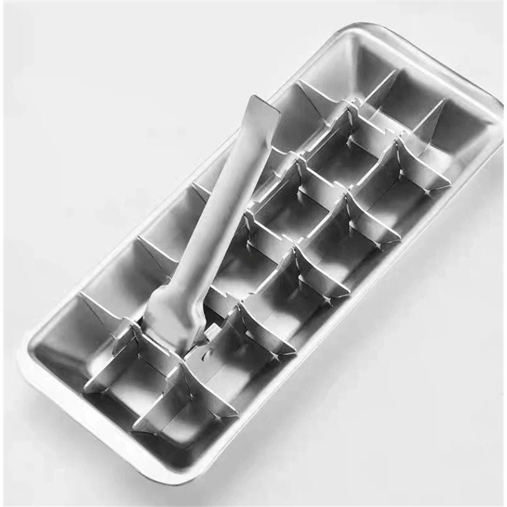 Stainless Steel Ice Cube Maker Tray,Lever Style Ice Cube Mold Quick To Making 18 Ice Cubes, Stainless Steel（silvery）