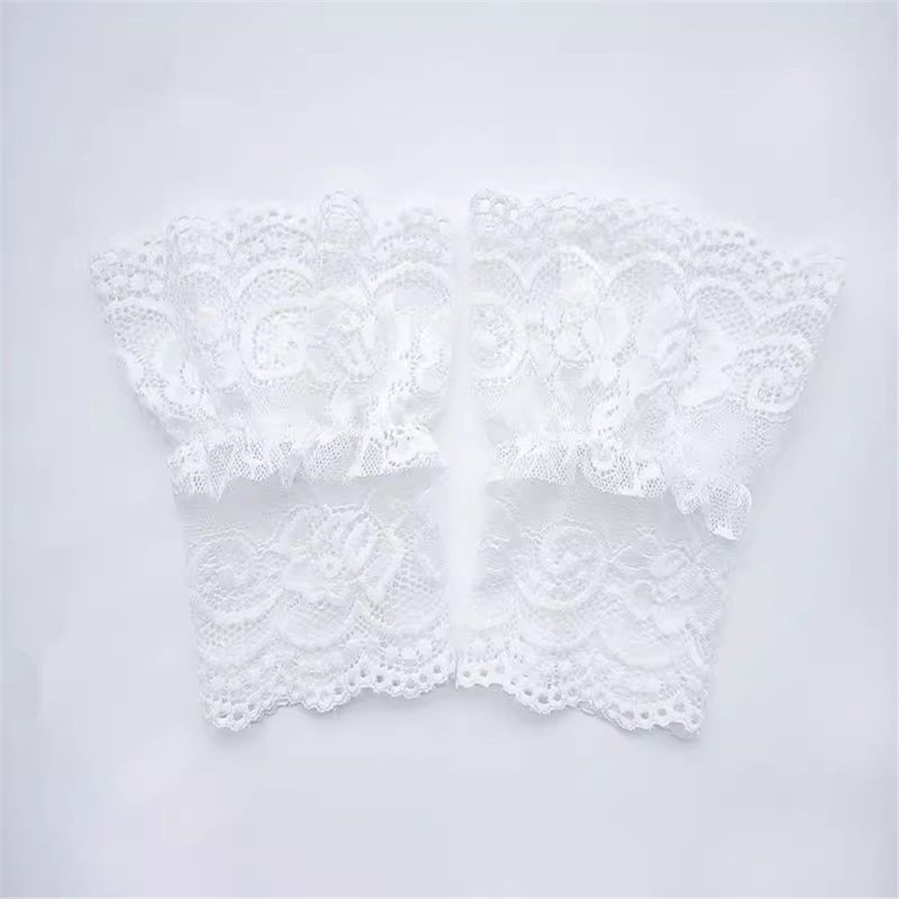 2 pairs Women's Short Lace Gloves Fingerless for Driving Wedding Wrist Length Bridal Prom Gloves（white）