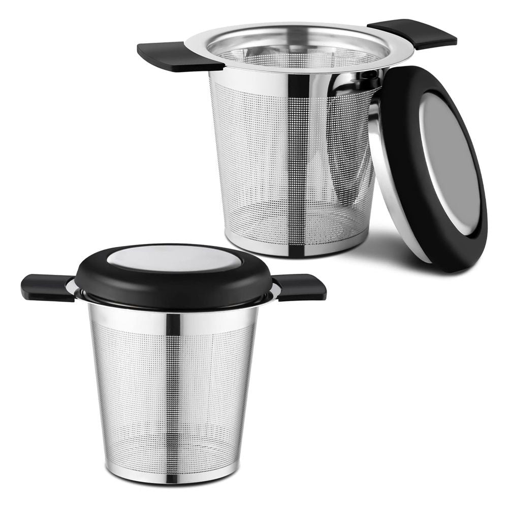 2 Pack Extra Fine Mesh Tea Strainers for Loose Tea Single Cup, 304 Stainless Steel and Food Grade Silicone Loose Leaf Tea Steeper Tea Strainers & Filters for Black Tea, Coffee, etc