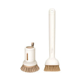 2 pack Dish Brush Set with Soap Dispensing Palm Brush Dish Scrub Brush with Soap Dispenser Palm Dish Brush Kitchen Cleaning Brush with Ergonomic Long Handle for Cleaning Sink, Pot, Pan, Cream Yellow