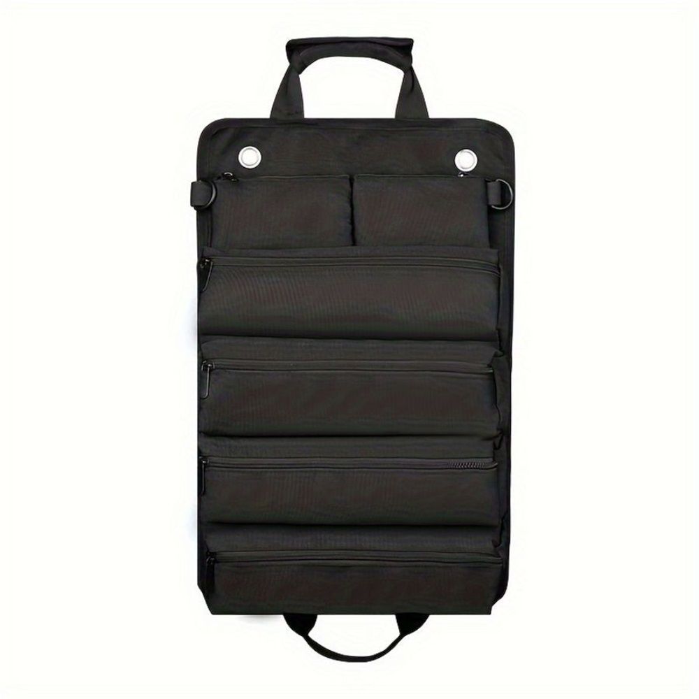 Roll Up Tool Bag, Portable Folding Tool Roll with Detachable Pouch, Heavy Duty Motorcycle Tool Storage Organizer, Gifts for Dad, Black（only bag）