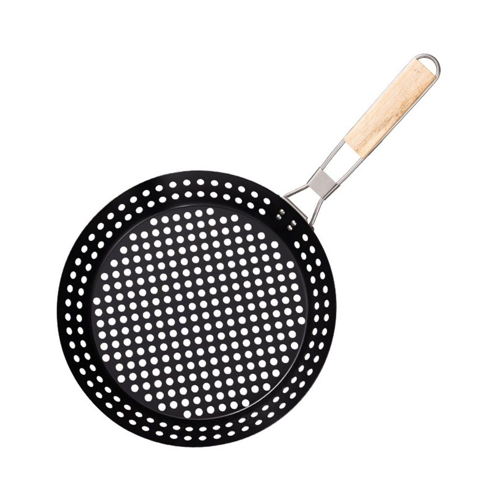 1 Piece BBQ Frying Pan with Holes, Non-stick BBQ Grill Pan, Stainless Steel Barbeque Woks, Grill Basket Vegetable with Handle | Vegetable Charring Pan for Stovetop & Grill