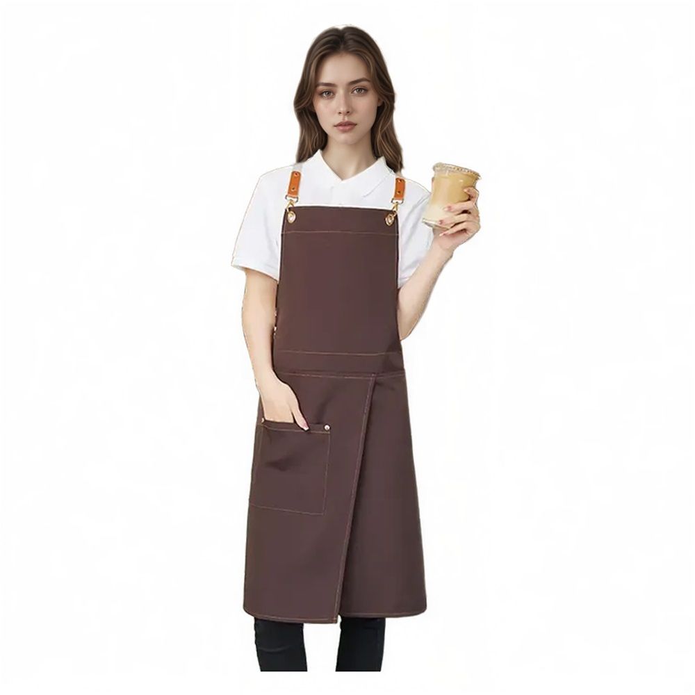 Apron Split Leg,Cross Back Chef Apron with Pockets,Painting Apron with Adjustable Straps for Cooking,Baking,BBQ,Ceramic,Gardening(dark brown)