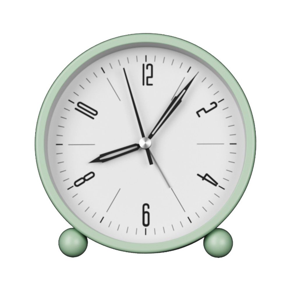 Nightlight Alarm Clock 4.5" Round Silent Alarm Clock Bedside Desk Non-Ticking Travel Clock Battery Operated Green(Battery Include)