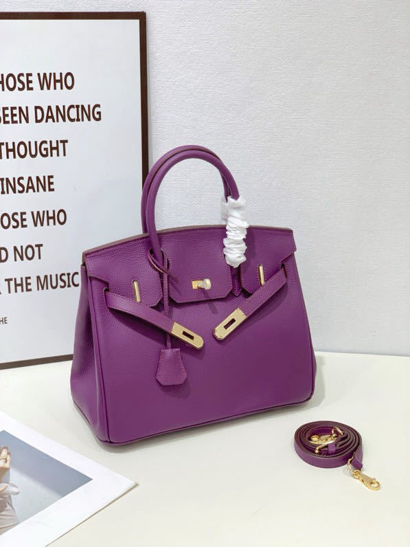 2025 - Euro-american Elegant Lychee Leather Shoulder Bag- Birkin 30- Color Purple