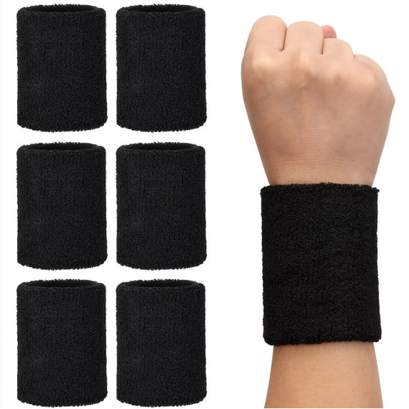 6pcs sports wrist guards, sweat-absorbing towel wrist guards, basketball fitness wrist guards, anti-sprain wrist guards (black)