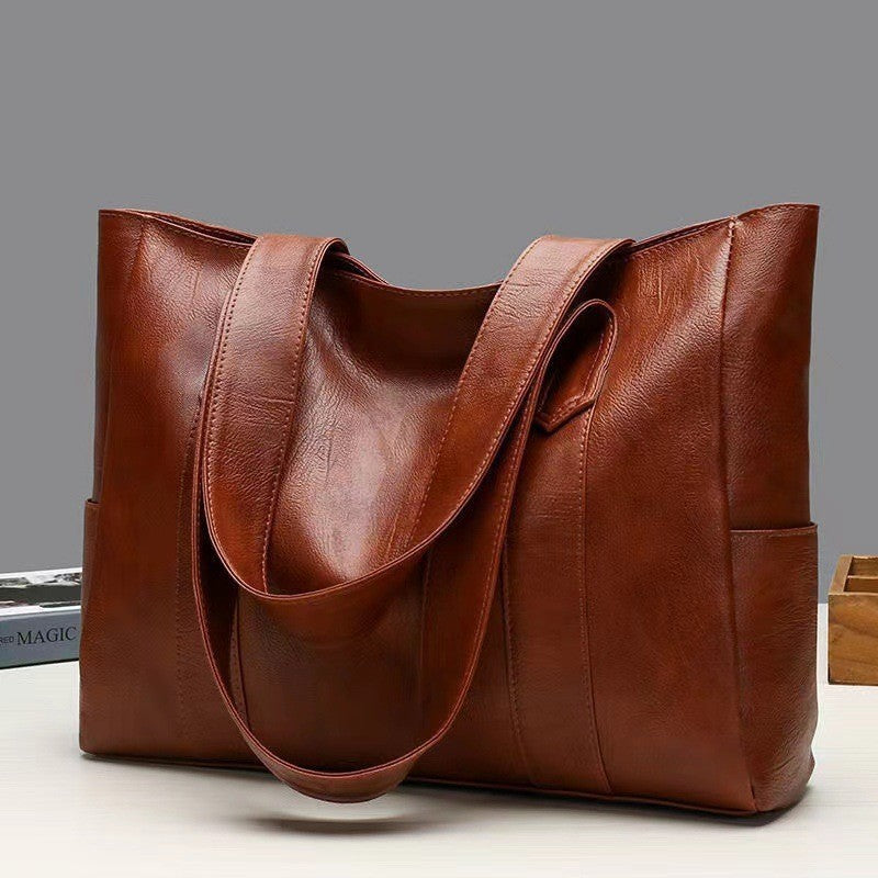 Large bag Women's 2025 Autumn New Style, simple and versatile handbag, large capacity single-shoulder bag, tote crossbody (brown)