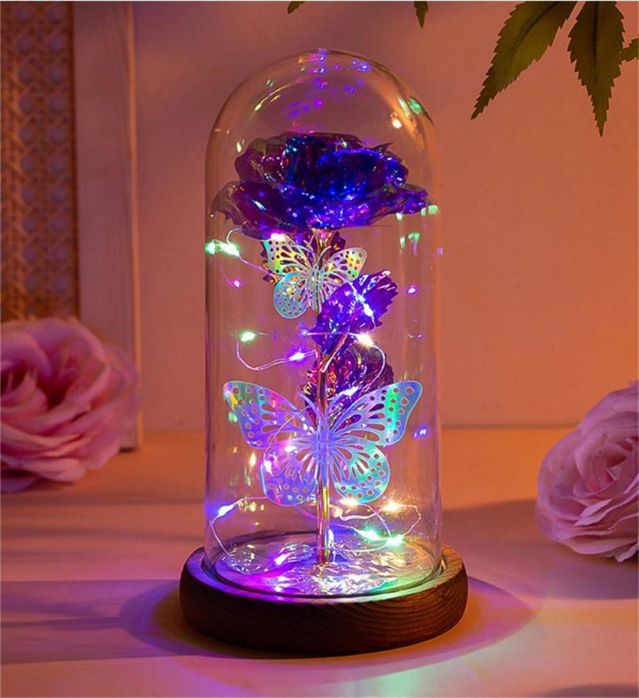 Purple & Silver Butterfly Lantern - Festive Decorative LED Light