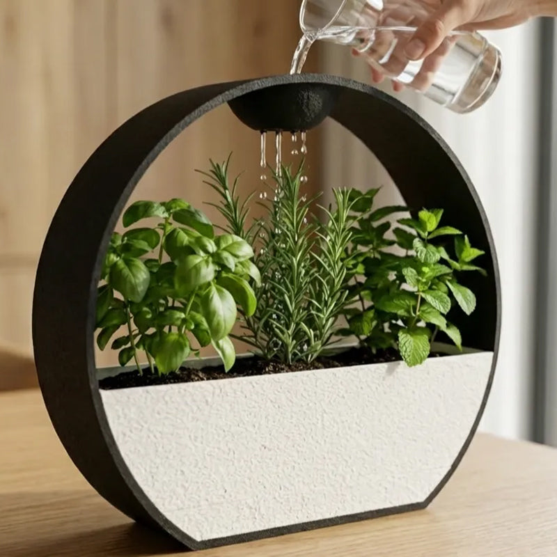 3D-printed stone-textured self-watering flower pot