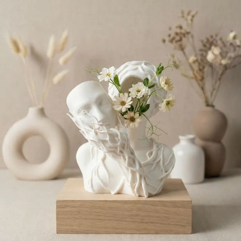 A 3D-printed vase shaped like a goddess of nature. Let go of pretense. Stay in nature.