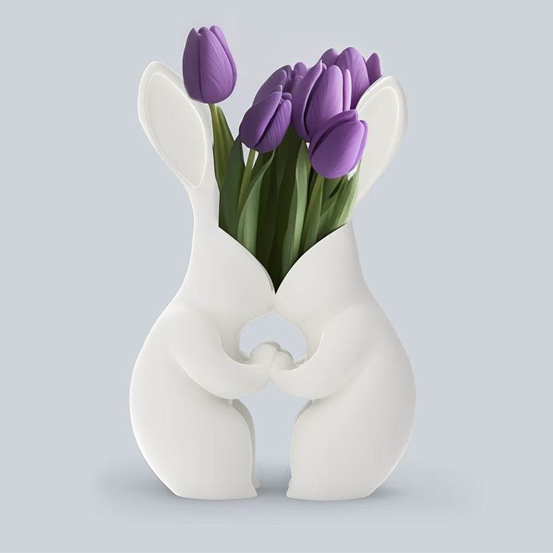 3D printed Easter bunny vase, ceramic-look plastic vase. White.