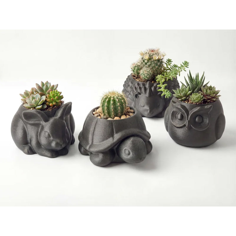 3D printed animal flower pots suitable for home and garden. Gray rabbit single piece.