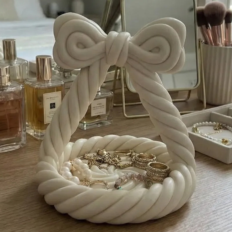 3D Printed Charming Bow Jewelry Tray - Twisted Hemp Rope Storage Tray, White