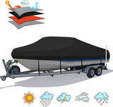 Trailerable Boat Cover – 600DHeavy Duty Waterproof Tarp with Storage Bag, Designed for V-Hull, Fish & Ski, Runabout, Bass & Fishing Boats,20-22FTBlack