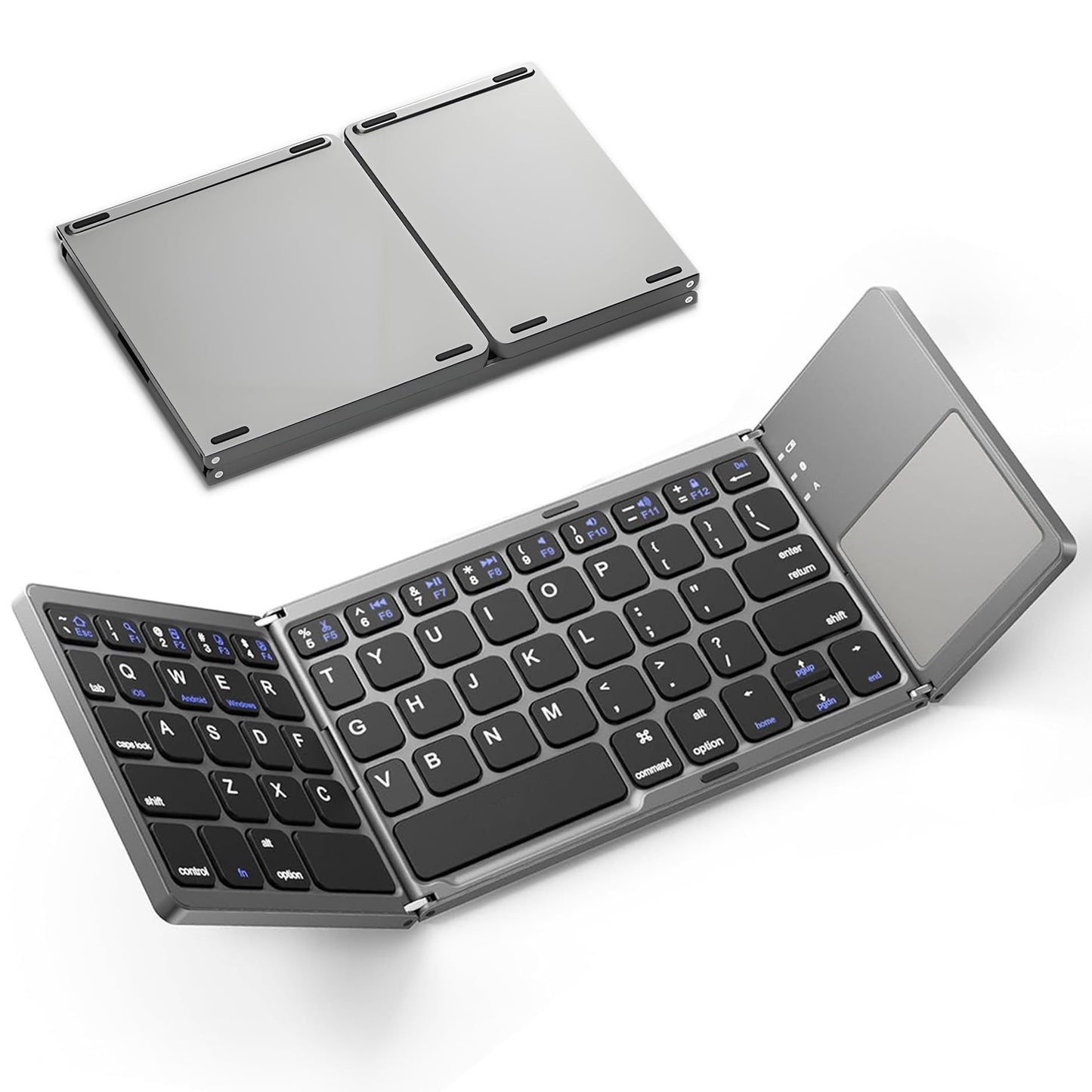Foldable Bluetooth Keyboard with Touchpad, Wireless Portable Keyboard, Ultra Slim Rechargeable Folding Keyboard with Full-Size Keys for iOS Android Windows Laptop Tablet PC,Grey