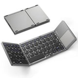 Foldable Bluetooth Keyboard with Touchpad, Wireless Portable Keyboard, Ultra Slim Rechargeable Folding Keyboard with Full-Size Keys for iOS Android Windows Laptop Tablet PC,Grey