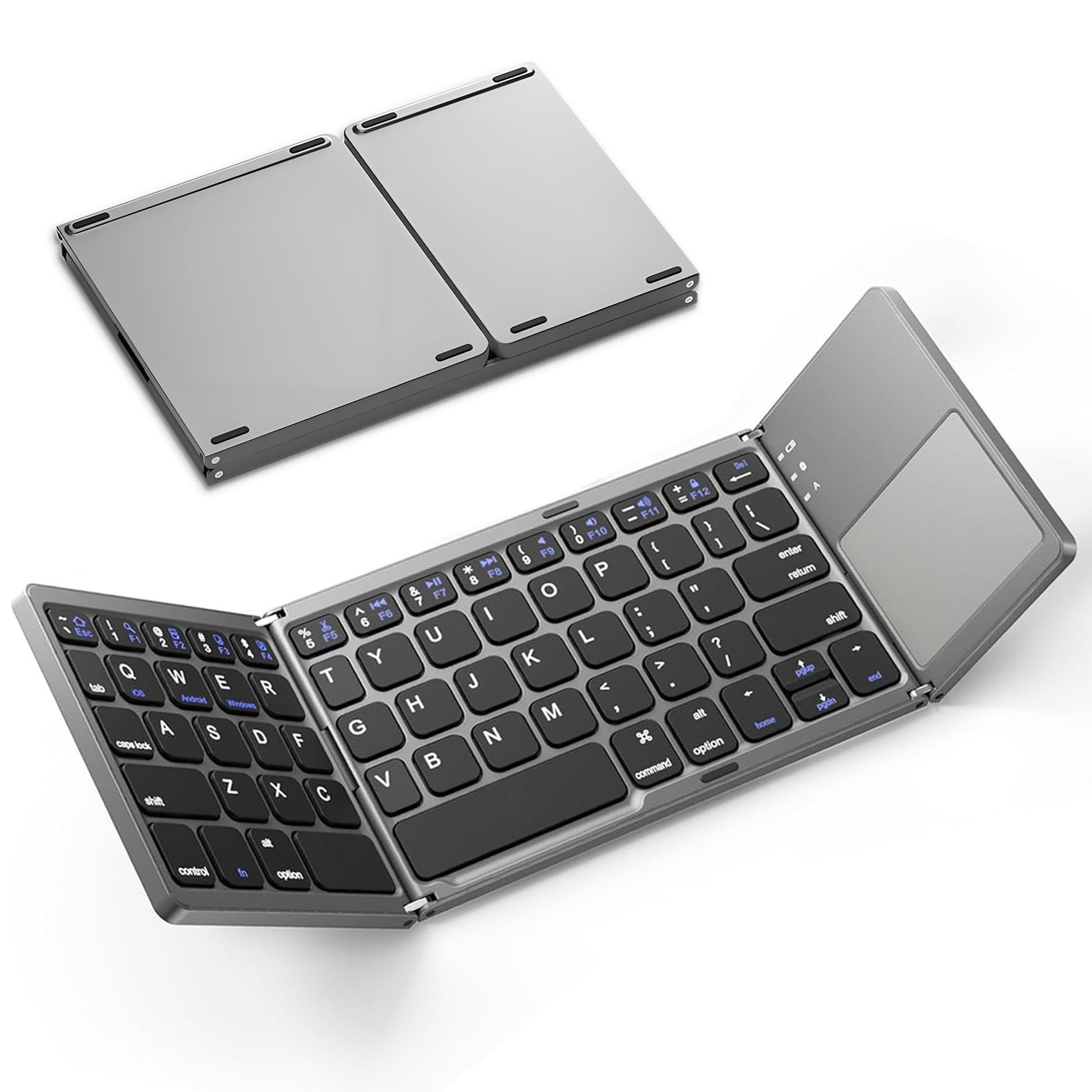 Foldable Bluetooth Keyboard with Touchpad, Wireless Portable Keyboard, Ultra Slim Rechargeable Folding Keyboard with Full-Size Keys for iOS Android Windows Laptop Tablet PC,Grey