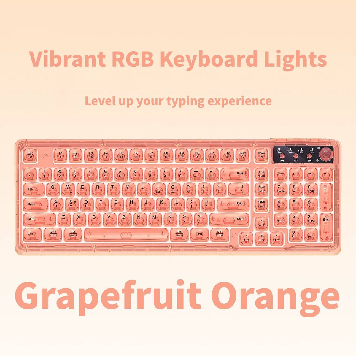 RGB Backlit Wired Mechanical Gaming Keyboard, 104 Keys Full Size Hot Swappable Keyboard with Aluminum Base, Noise Absorbing Foam, Tactile Brown Switch, Programmable Keys & Volume Knob for PC Mac,Grapefruit Orange