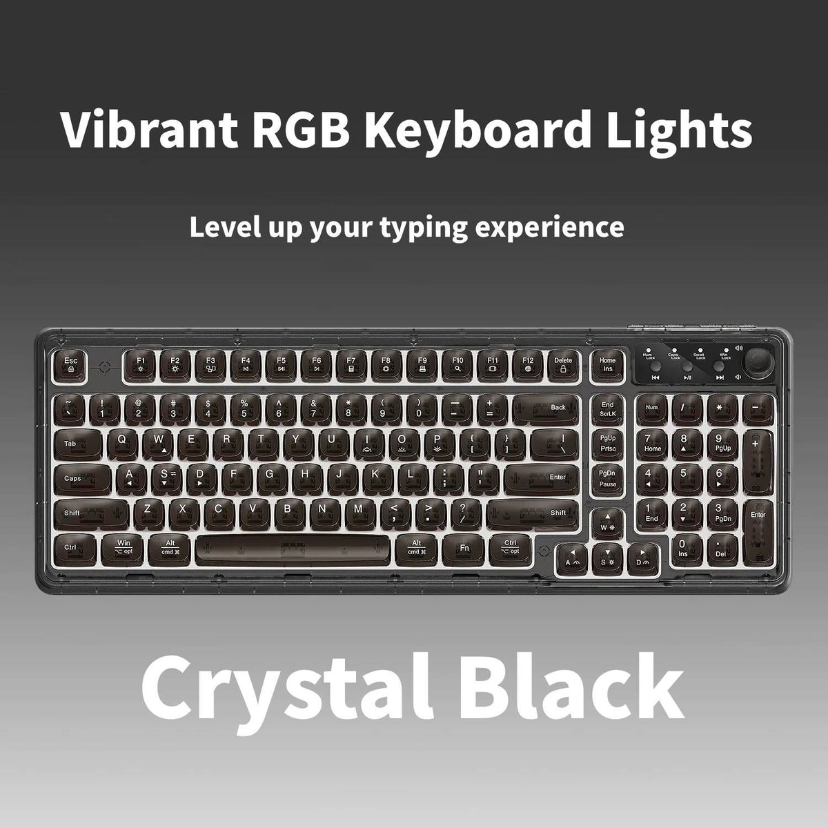 Tri-Mode Wireless Mechanical Keyboard, Bluetooth 5.0/2.4G/USB-C, 96% Layout RGB Backlit Keyboard, Hot Swappable Quiet Switch, Programmable Keys, Multi-Device for PC Mac iOS Android,Crystal Black