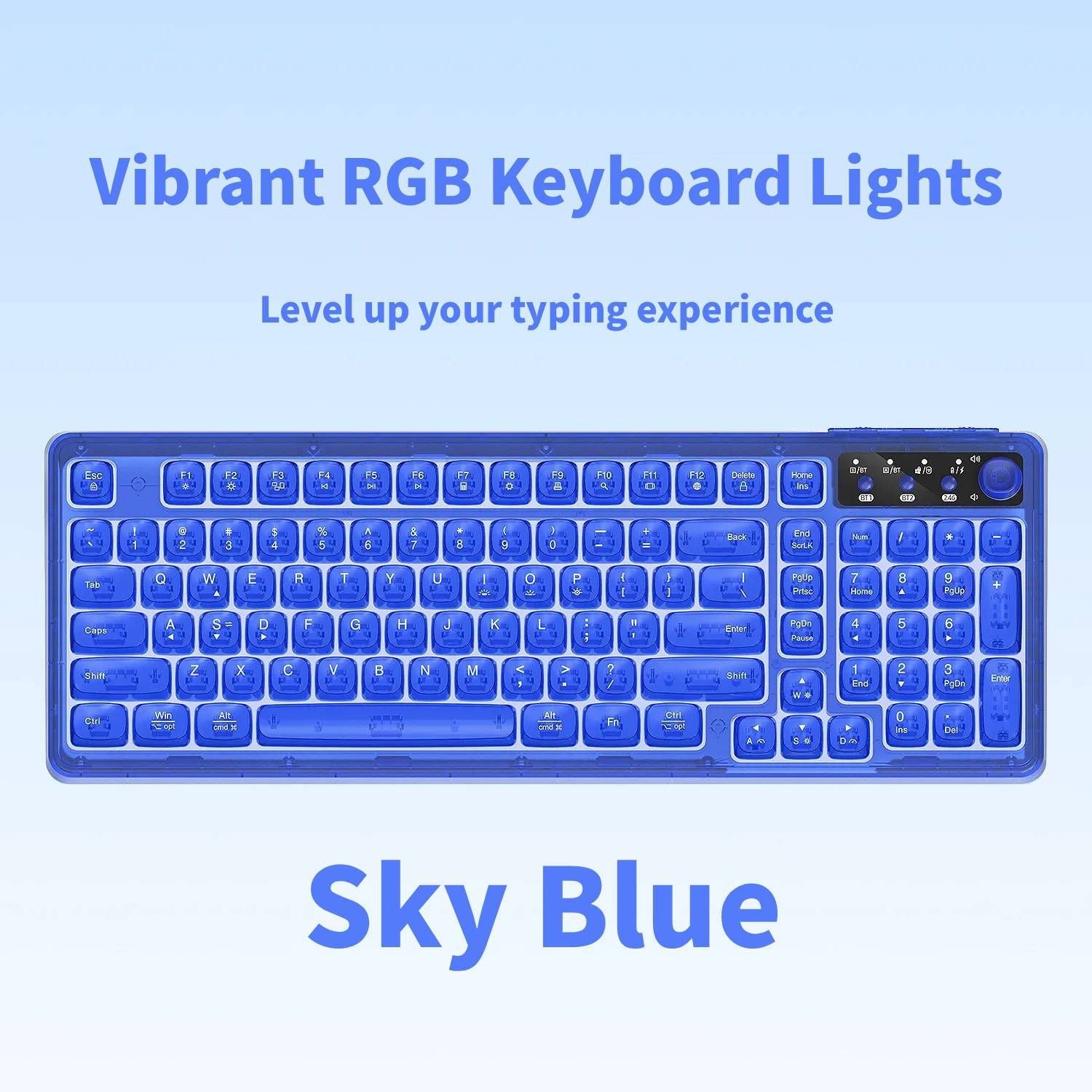 Tri-Mode Wireless Mechanical Keyboard, Bluetooth 5.0/2.4G/USB-C, 96% Layout RGB Backlit Keyboard, Hot Swappable Quiet Switch, Programmable Keys, Multi-Device for PC Mac iOS Android,Sky Blue
