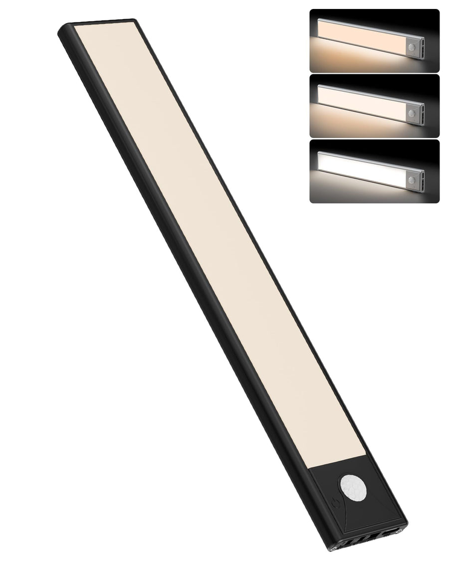 40cm black LED strip, wireless magnetic under-cabinet lighting, USB rechargeable, suitable for wardrobes, kitchens, and hallways.