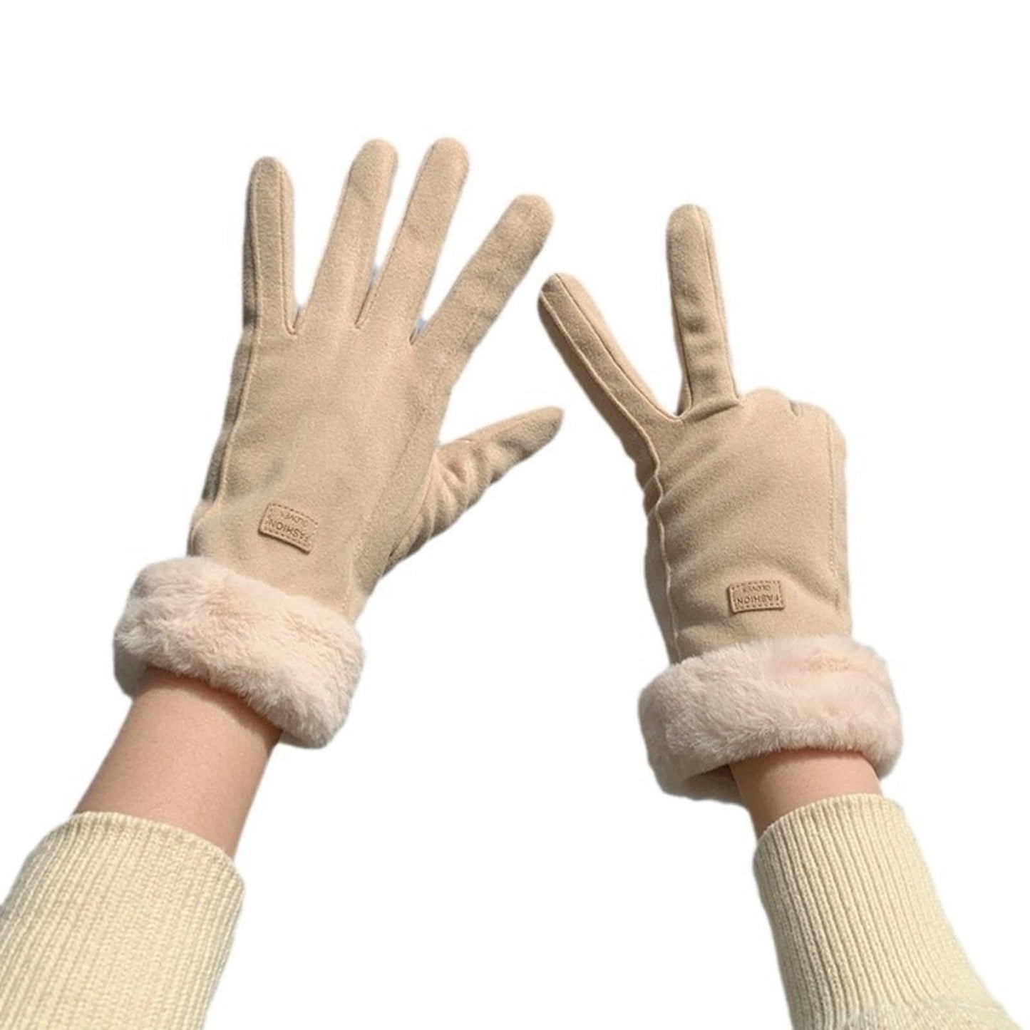 Pink women's Minimalist Solid Color Touchscreen Gloves, Elegant Modern Windproof Warm Riding, Fuzzy Gloves for Fall & Winter