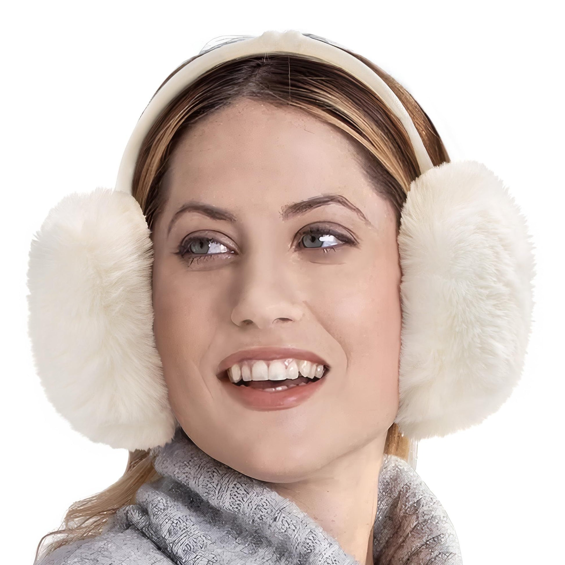 Black fluffy Plush Winter Ear Muffs for Women, Foldable Soft Ear Warmers Windproof Thermal Earmuffs for Cold Weather Outdoor Daily Wear