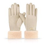 Gloves for Women Girl, Winter Touch Screen, Comfortable and Warm Double-Sided Velvet Lining Thickened Warm Glove,Khaki