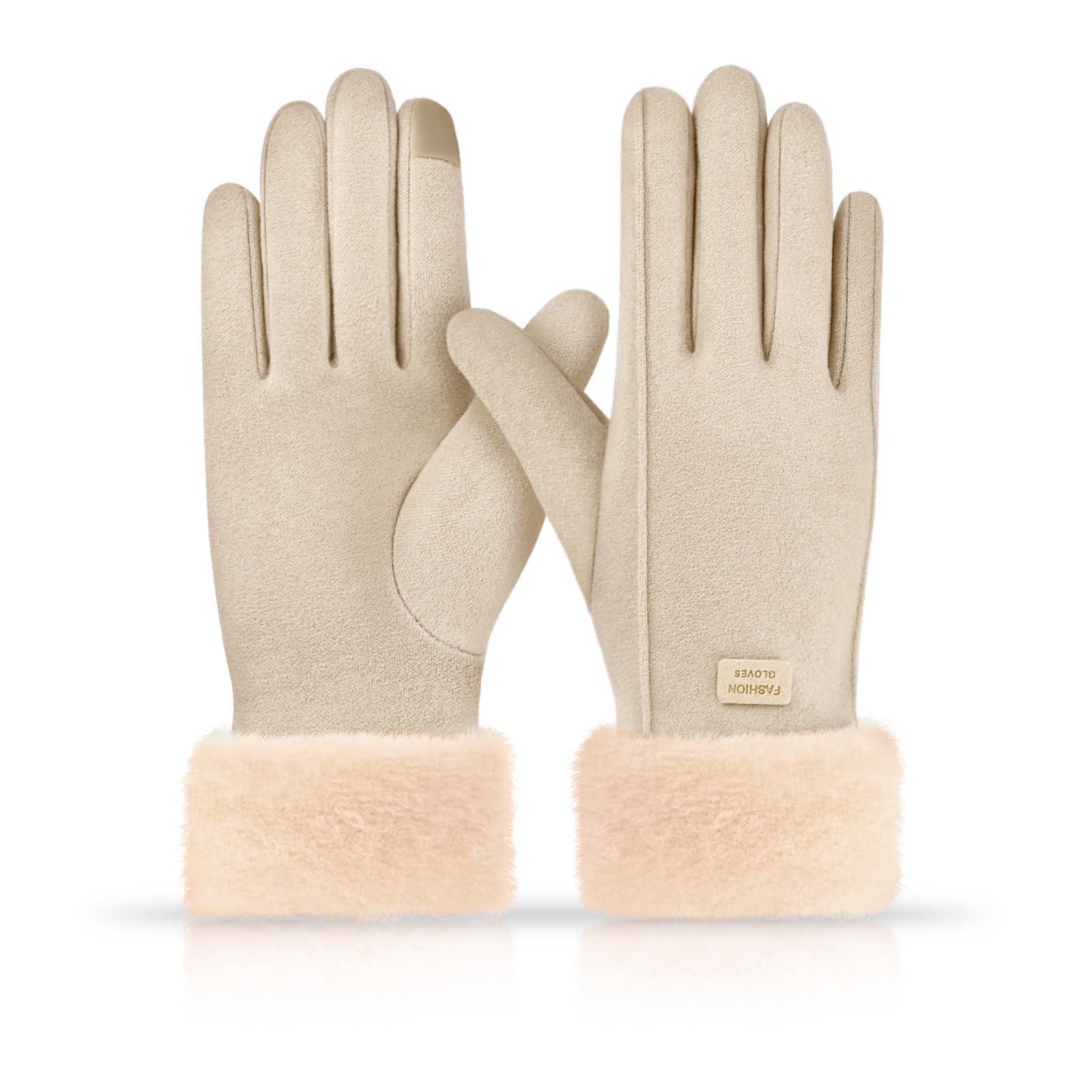 Gloves for Women Girl, Winter Touch Screen, Comfortable and Warm Double-Sided Velvet Lining Thickened Warm Glove,Khaki