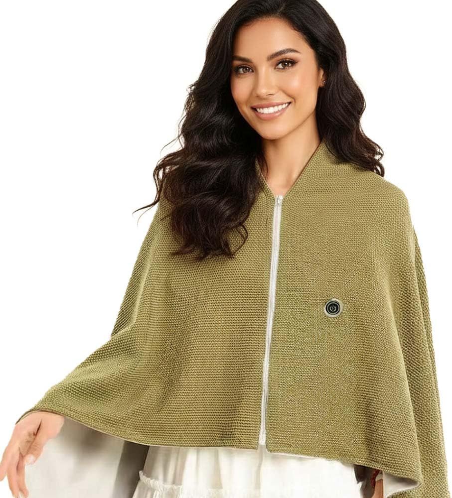 USB Power Supply Electric Heated Blanket Shawl Portable Wearable Heated Throw 3 Heat Levels Machine Washable Cozy 62x32 Inches,Green