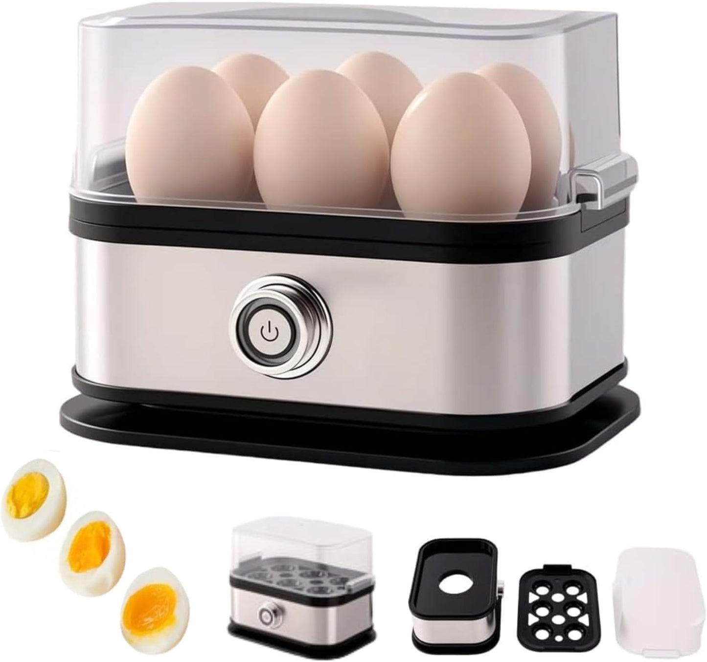 Smart Egg Cooker with Auto Shut, Multi-function Rapid Eggs Cooker Electric 6 Egg Capacity, Hard Boiled, Medium, Soft Boiled Egg Cooker with Knob Controled Auto Shut-Off Function