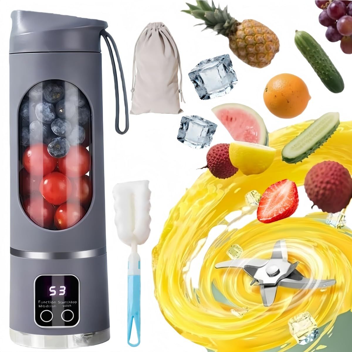 Digital Display Juicer-Smart LED Display, Diet-Friendly Portable Multimode Blender Personal Electric USB 500ML Portable juicer Shakes and Smoothies Blender Small Blenders Mixing,Purple