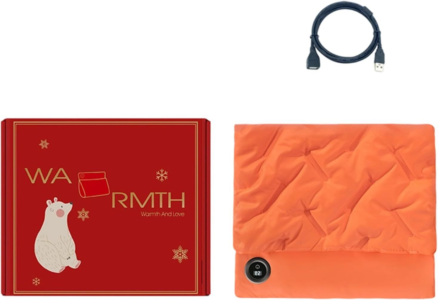 Rechargeable Hand Warmer Muff, USB Electric Heating Pad with Digital Display Temperature Control, 3 Heat Levels Portable Far Infrared Heated Cushion for Outdoor Winter Use Men Women(orange)