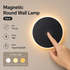 Magnetic Round Wall Lamp 13cm Black, 7W Rechargeable LED Wall Sconce with Touch Control, 3-Color Light, Battery Powered Modern Disc Wall Light for Bedroom Hallway Living Room