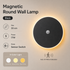 Magnetic Round Wall Lamp 30cm Black, 17W Rechargeable LED Wall Sconce with Motion Sensor, 3-Color Light, Battery Powered Modern Disc Wall Light for Hallway Entryway Bedroom