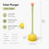 Toilet Plunger, Long Handle Bathroom Plunger with Strong Suction Cup, Non-Scratch Drain Plunger for Toilet, Kitchen Sink, Bathroom Drain, Bathtub and Shower, Cute Freestanding Clog Remover, Green