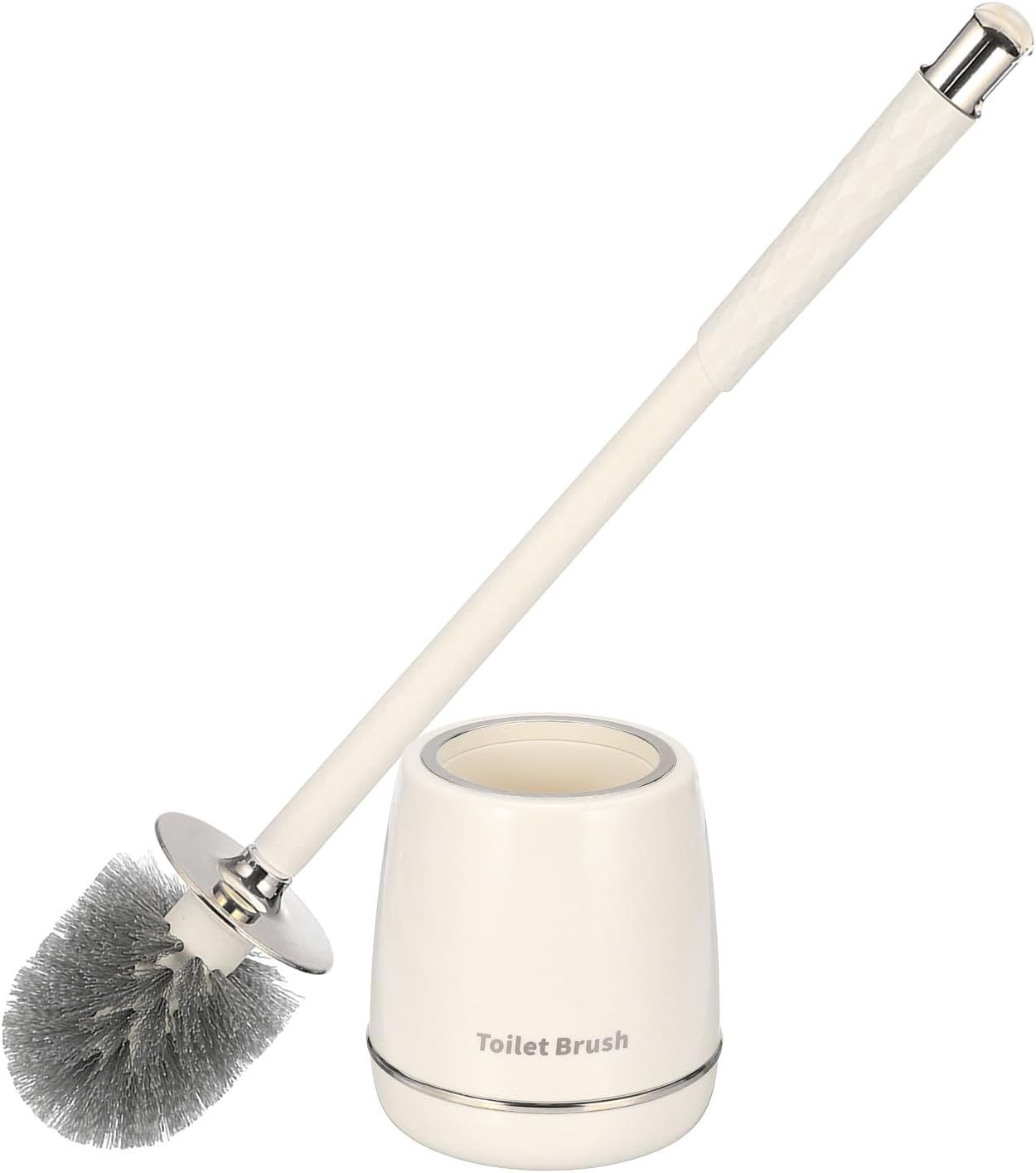 Toilet Brush with Holder Silver, Modern Toilet Bowl Cleaner Set with Sturdy Base and Deep Cleaning Bristles