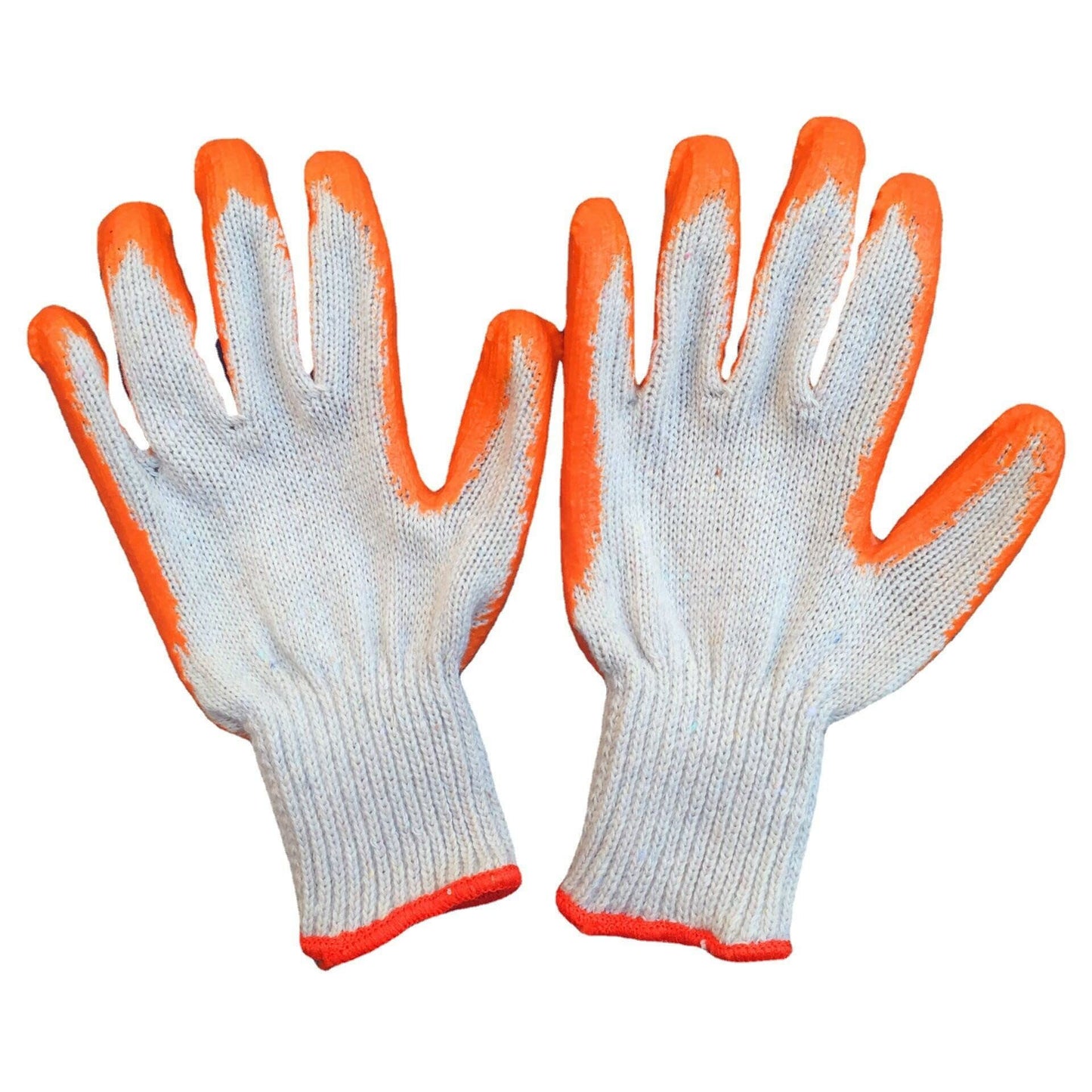Orange 7-needle bleached yarn flat coated gloves, dipped in latex, abrasion-resistant, work protection, oil-resistant