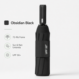 Black automatic travel umbrella with 60 ribs, large double-layered wind and rainproof umbrella, portable folding sun umbrella, outdoor rain and sun protection.