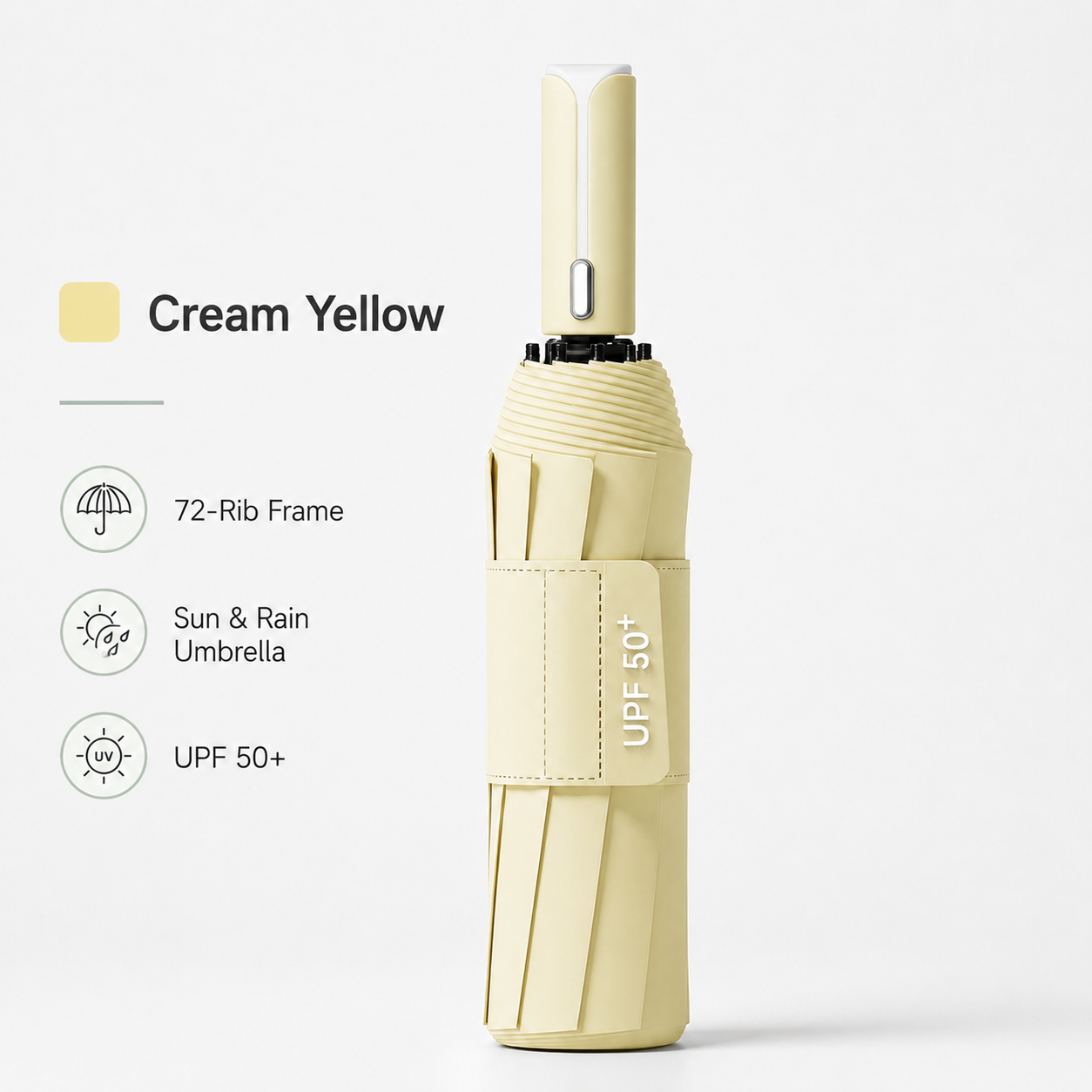 Yellow automatic travel umbrella with 72 ribs, large double-layered wind and rainproof umbrella, portable folding sun umbrella, outdoor rain and sun protection.